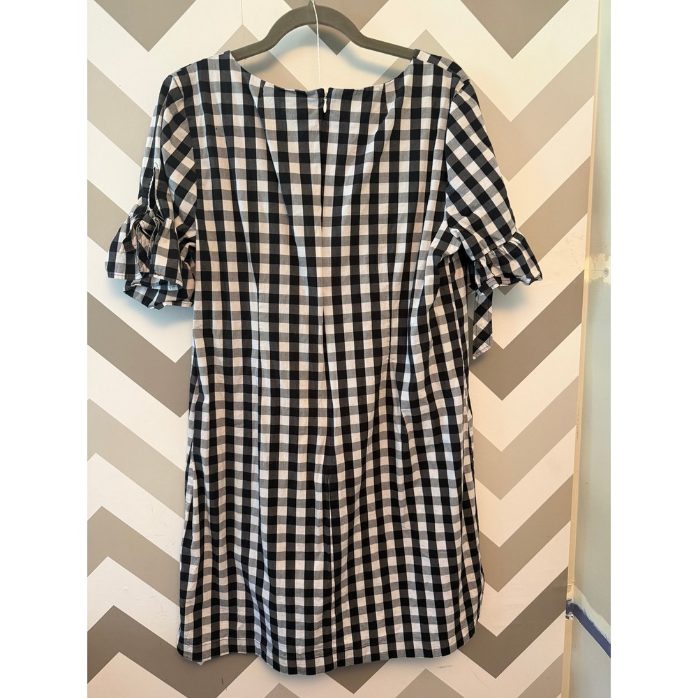 J.Crew Black & White Gingham Tie-Sleeve Ruffle Shift Dress - Excellent Condition - Picture 3 of 8